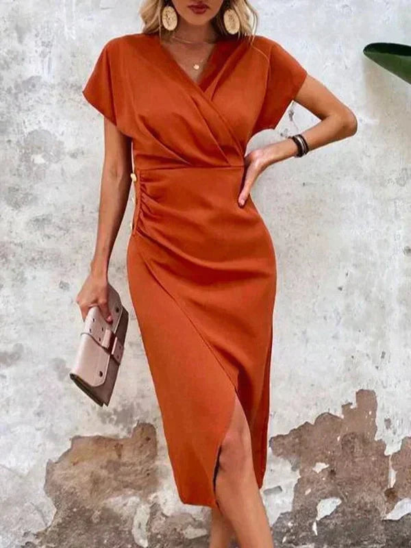 Veloria | Women's Elegant V-Neck Midi Dress