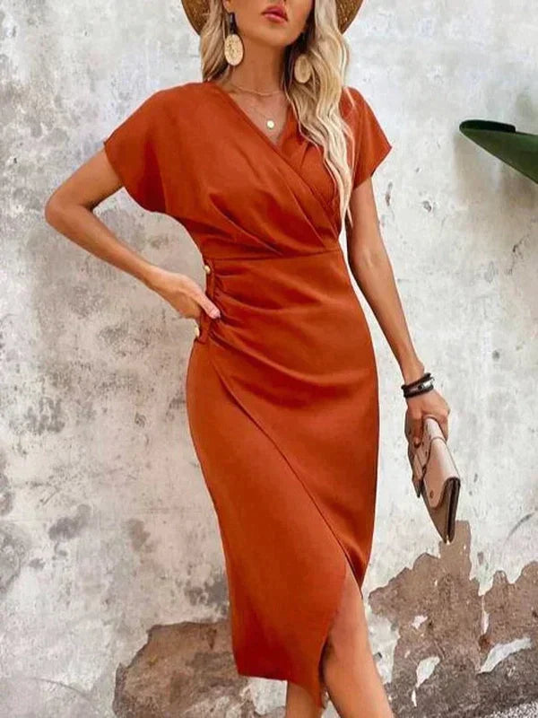 Veloria | Women's Elegant V-Neck Midi Dress