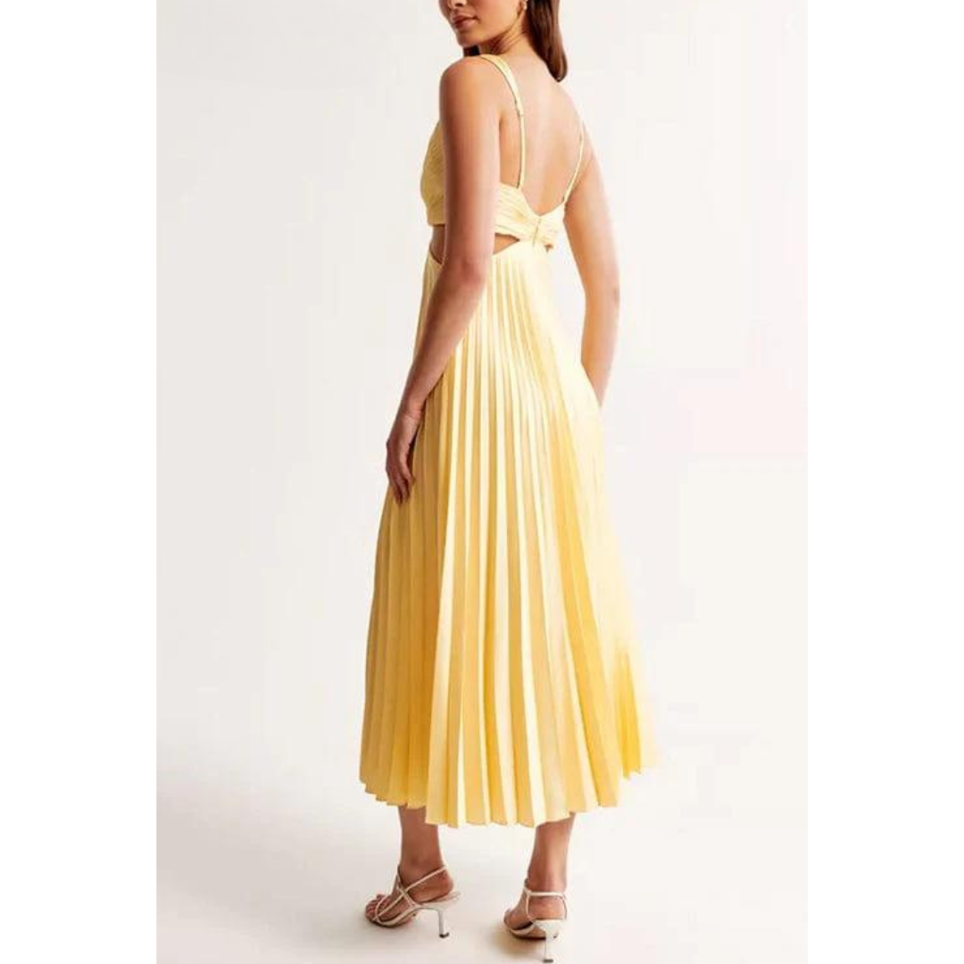 Virella | Women's Pleated V-Neck Elegant Midi Dress