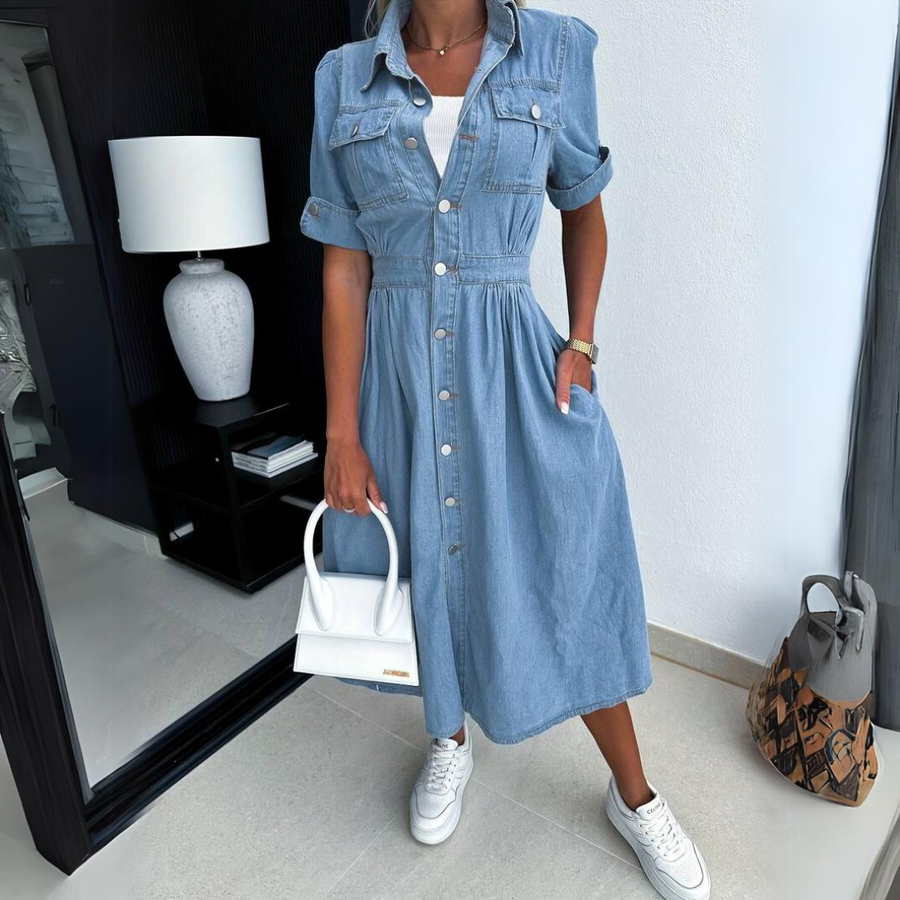 Cressida | Women's Denim Shirt Midi Dress with Pockets