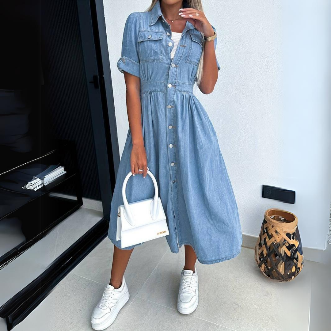 Cressida | Women's Denim Shirt Midi Dress with Pockets