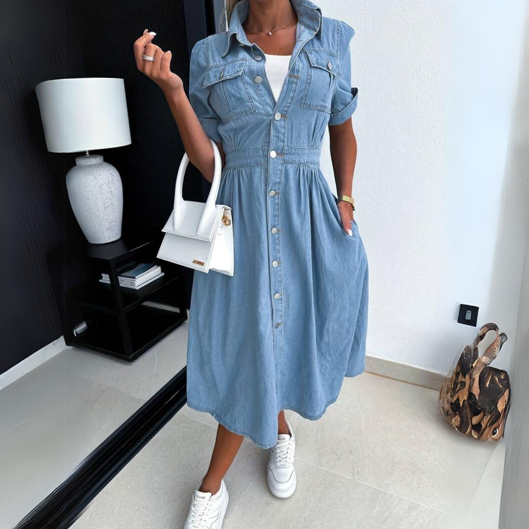 Cressida | Women's Denim Shirt Midi Dress with Pockets
