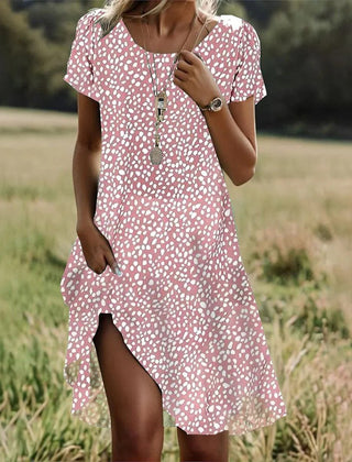 Georgina print summer dress in Pink