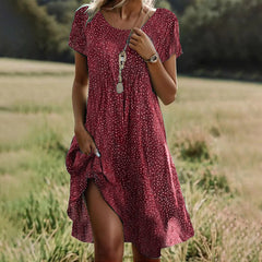 Georgina speckle print summer dress in Burgundy