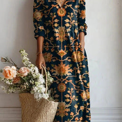 Winifred floral print V-neck pocket midi dress in Navy