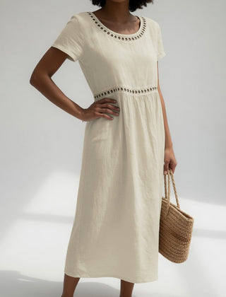 Rosemary cut-out trim midi dress in Cream