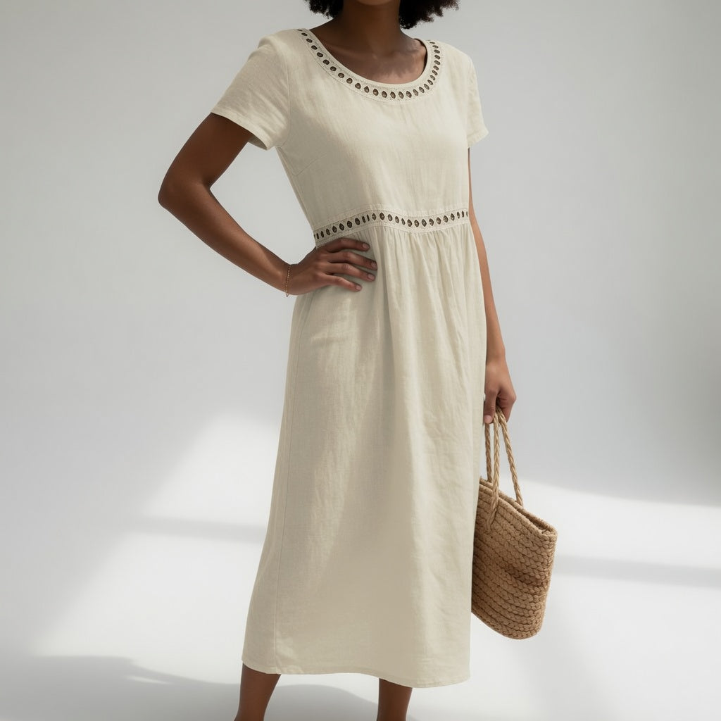 Rosemary cut-out trim midi dress in Cream