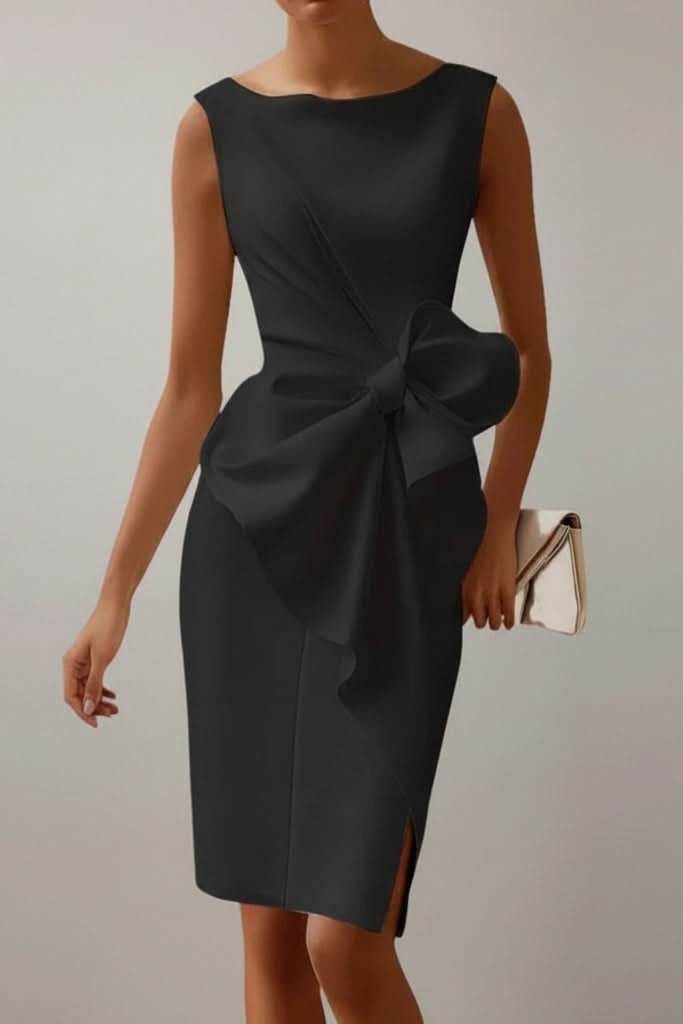 Julia | Elegant Sleeveless Bow-Detail Cocktail Midi Dress