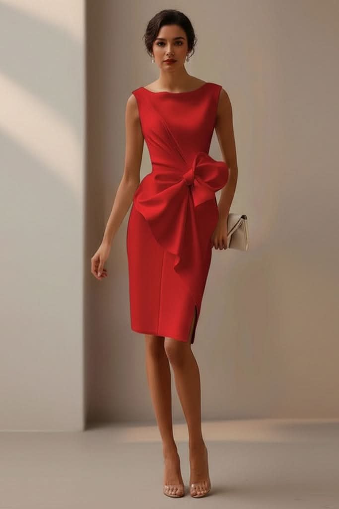 Julia | Elegant Sleeveless Bow-Detail Cocktail Midi Dress