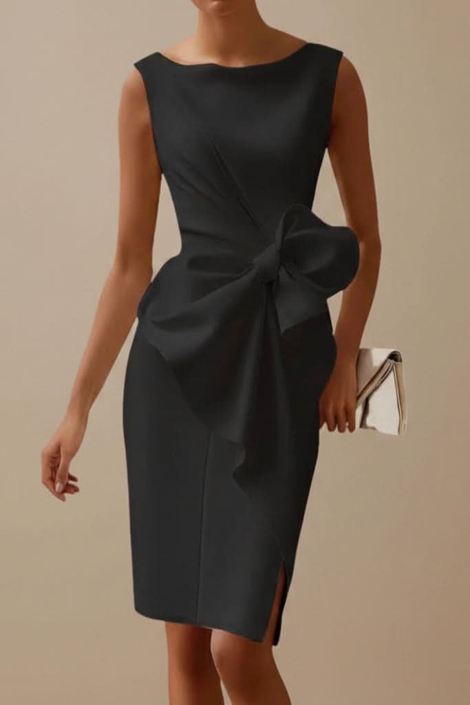 Julia | Elegant Sleeveless Bow-Detail Cocktail Midi Dress