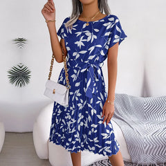 Rosalinde Pleated Floral Midi Dress in Royal Blue