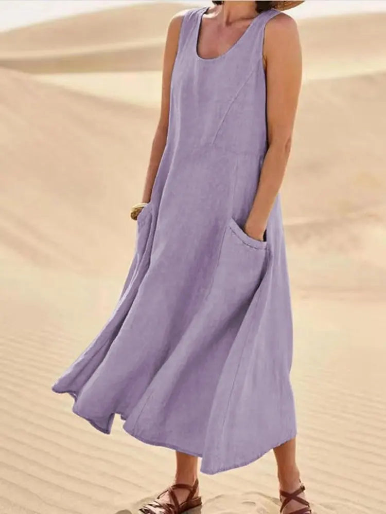 Tilly Sleeveless Pocket Maxi Dress in Lilac