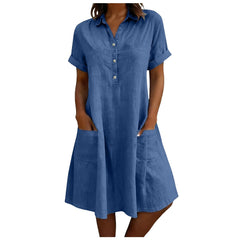 Harriet Collared Pocket Shirt Dress in Blue