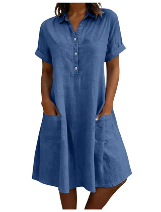 Harriet Collared Pocket Shirt Dress in Blue