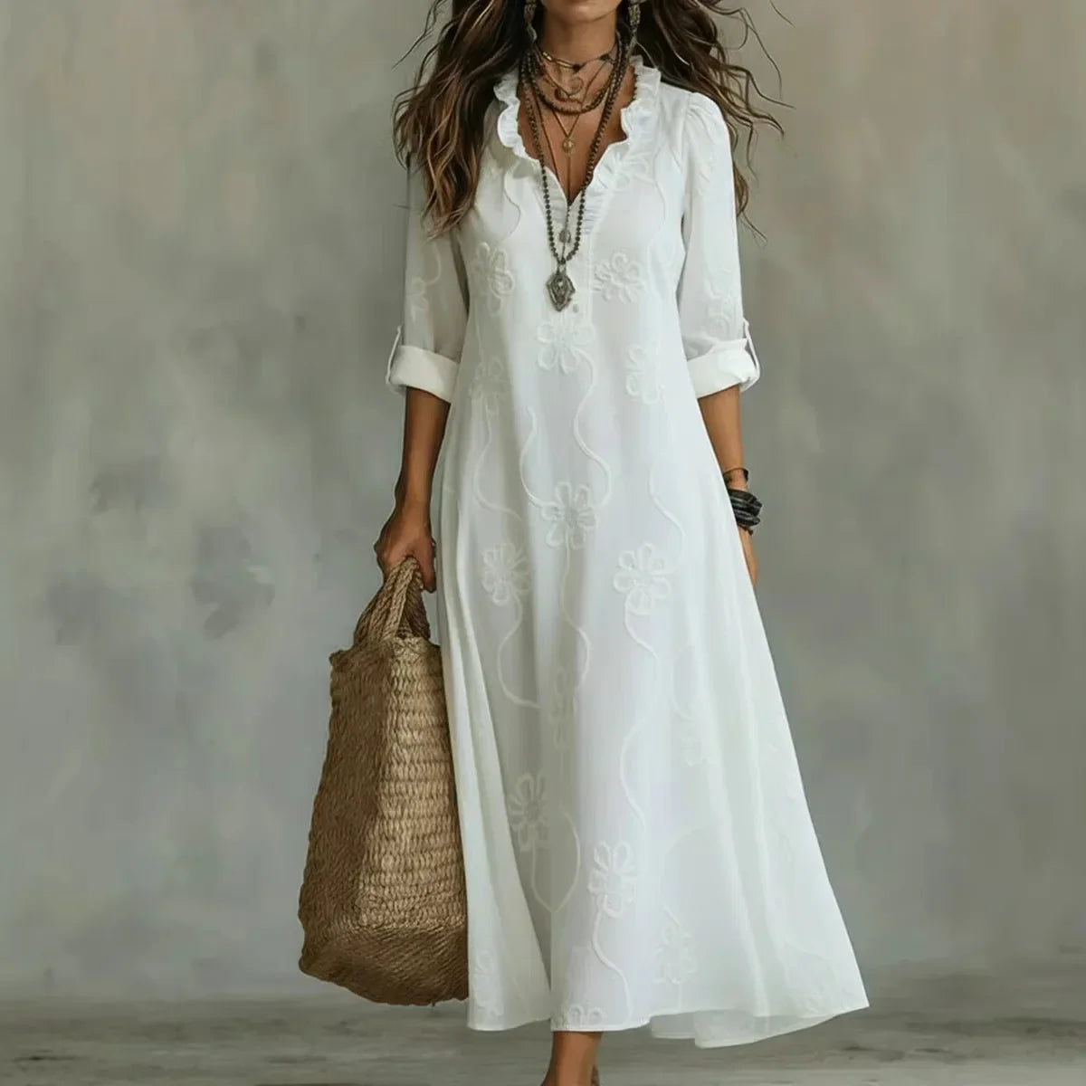 Verity tonal floral maxi dress in White