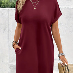 Bridie Relaxed T-Shirt Dress with Pockets in Burgundy