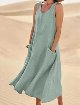 Tilly Sleeveless Pocket Maxi Dress in Sage Green