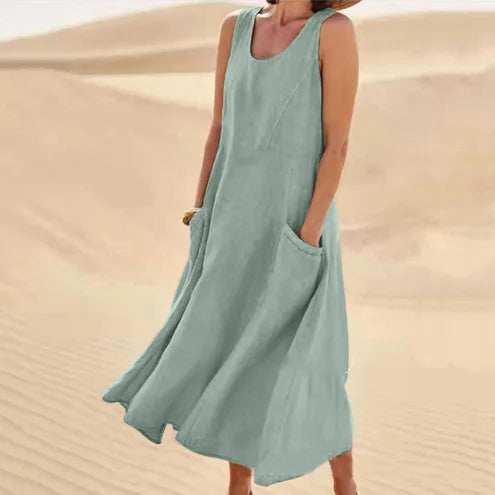 Tilly Sleeveless Pocket Maxi Dress in Sage Green