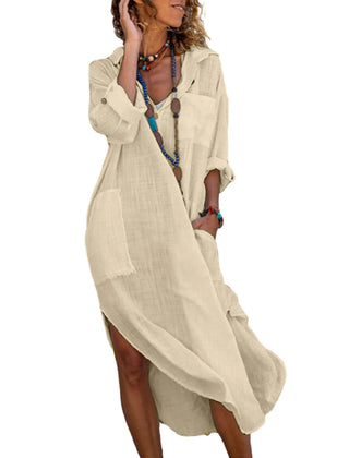 Imoge Relaxed Pocket Shirt Dress in Apricot