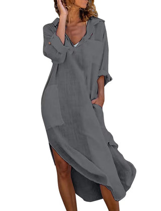 Imoge Relaxed Pocket Shirt Dress in Dark Grey