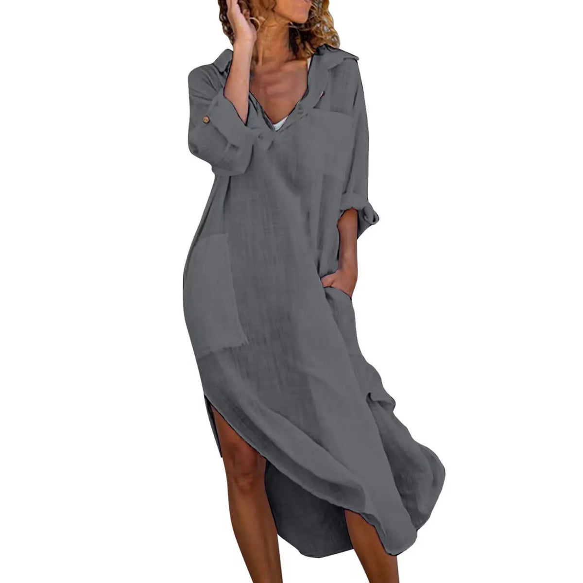 Imoge Relaxed Pocket Shirt Dress in Dark Grey