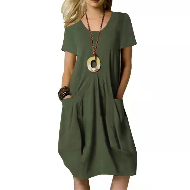 Freya Cocoon Pocket Dress in Olive Green