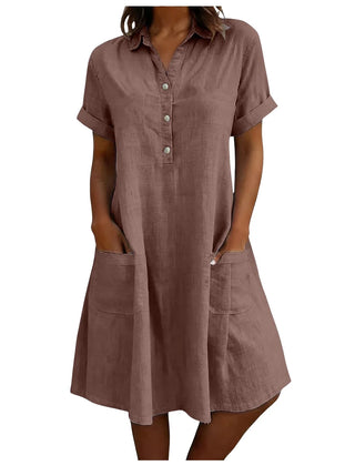 Harriet Collared Pocket Shirt Dress in Mocha