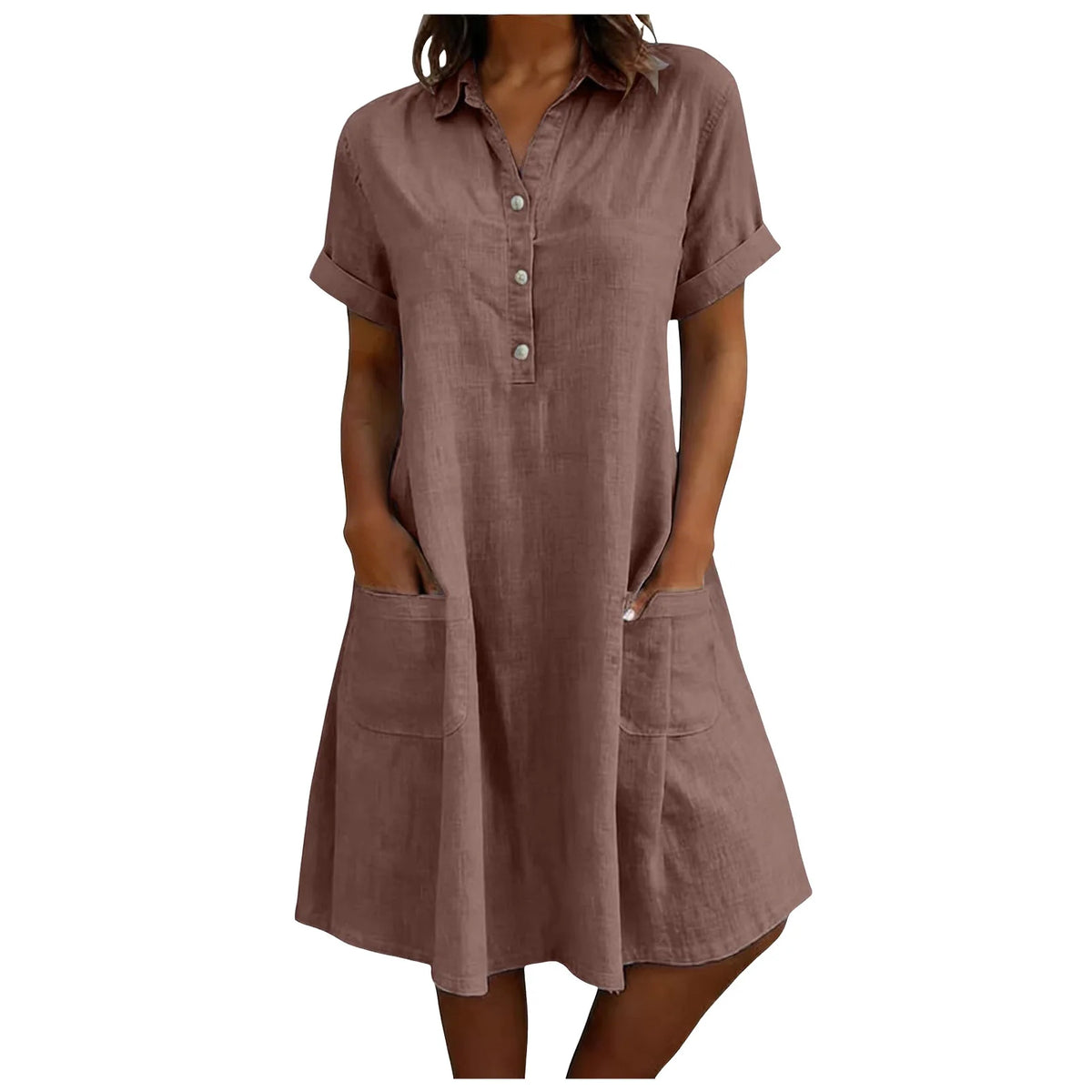 Harriet Collared Pocket Shirt Dress in Mocha