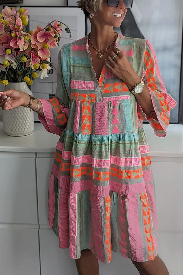 Elodie™ Chic V-Neck Cotton Hemp Dress