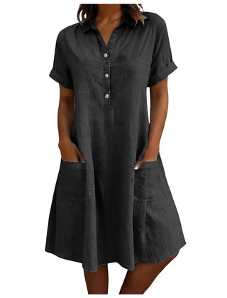 Harriet Collared Pocket Shirt Dress in Black