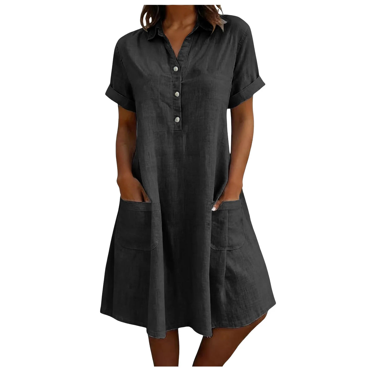 Harriet Collared Pocket Shirt Dress in Black