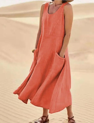 Tilly Sleeveless Pocket Maxi Dress in Coral