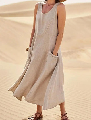 Tilly Sleeveless Pocket Maxi Dress in Beige