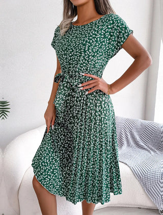 Rosalinde Pleated Floral Midi Dress in Green