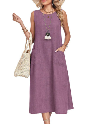 Marigold Sleeveless Pocket Midi Dress in Mauve