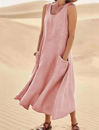Tilly Sleeveless Pocket Maxi Dress in Pink