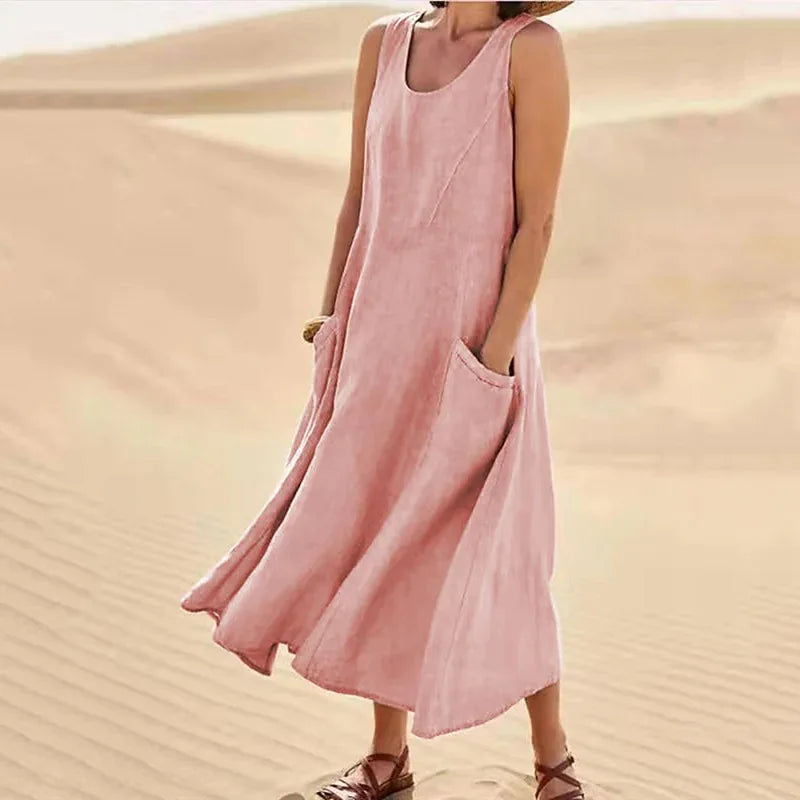Tilly Sleeveless Pocket Maxi Dress in Pink