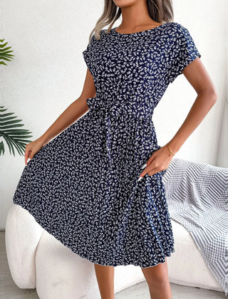 Rosalinde Pleated Floral Midi Dress in Navy