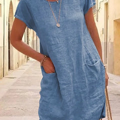 Maeve Short-Sleeve Pocket Dress in Blue