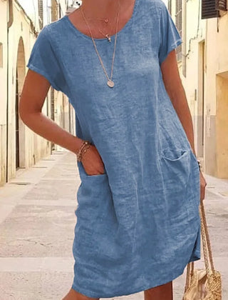 Maeve Short-Sleeve Pocket Dress in Blue