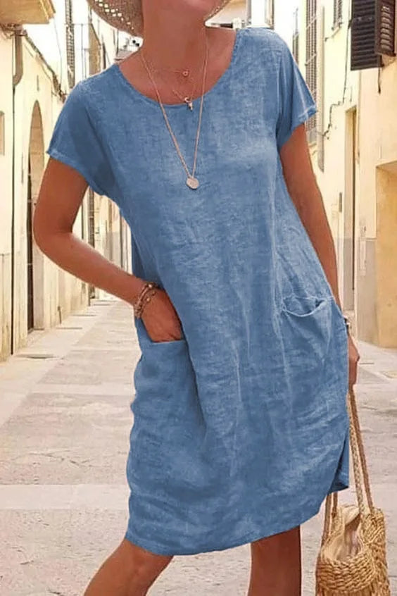 Maeve Short-Sleeve Pocket Dress in Blue