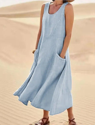 Tilly Sleeveless Pocket Maxi Dress in Sky Blue