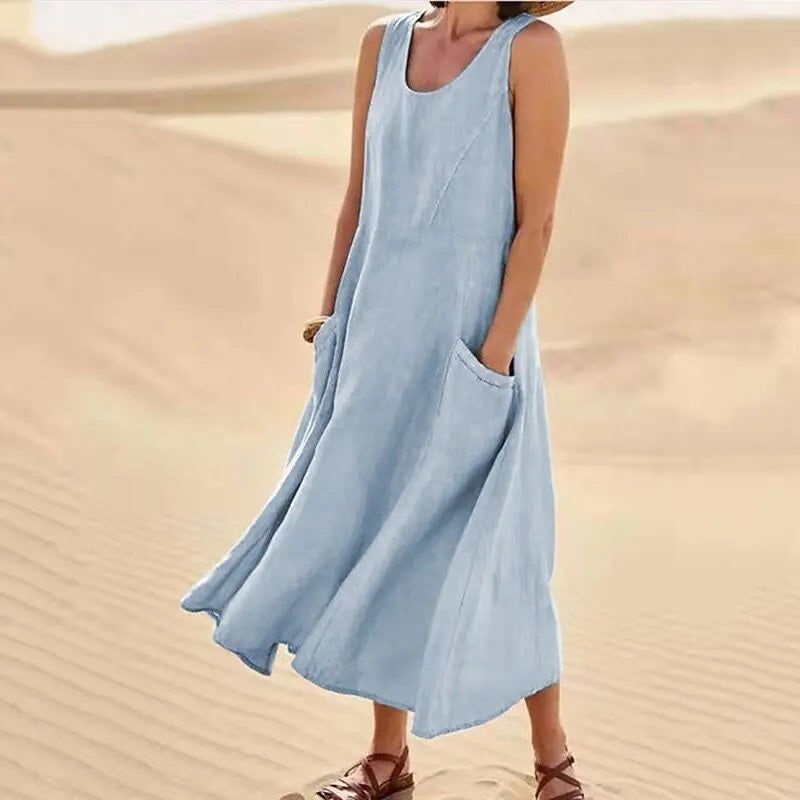 Tilly Sleeveless Pocket Maxi Dress in Sky Blue