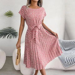 Rosalinde Pleated Floral Midi Dress in Pink