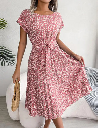 Rosalinde Pleated Floral Midi Dress in Pink