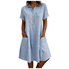 Harriet Collared Pocket Shirt Dress in Light Blue