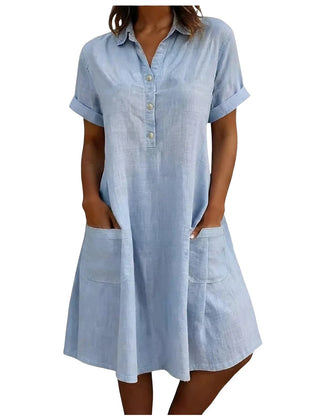 Harriet Collared Pocket Shirt Dress in Light Blue