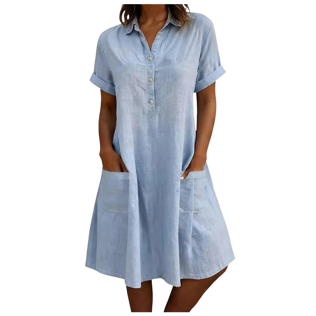 Harriet Collared Pocket Shirt Dress in Light Blue