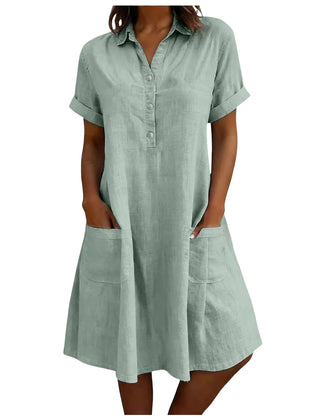 Harriet Collared Pocket Shirt Dress in Mint Green