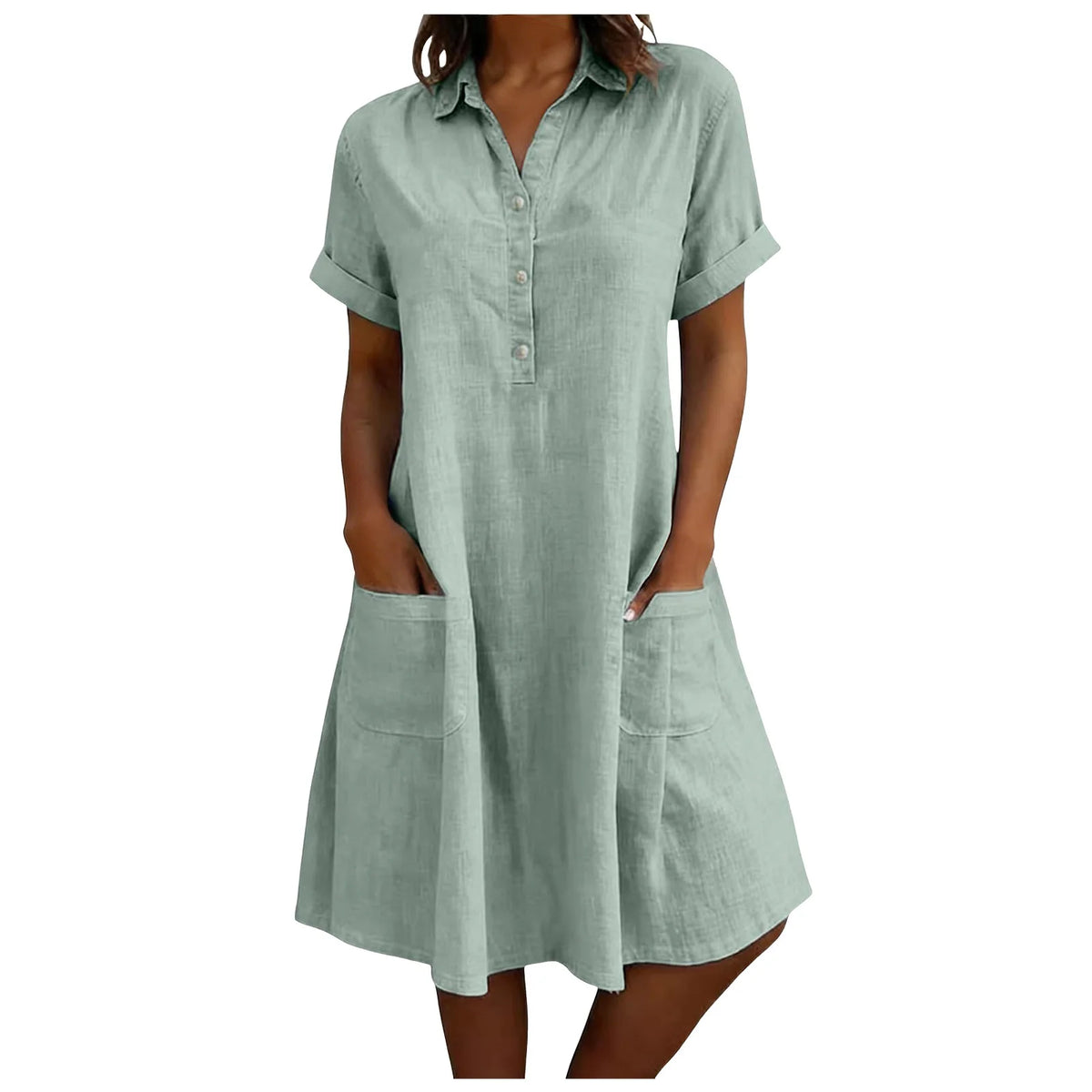 Harriet Collared Pocket Shirt Dress in Mint Green